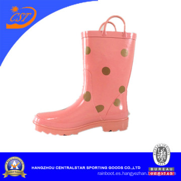 Botas de lluvia de color rosa para niñas con puntos Kr027